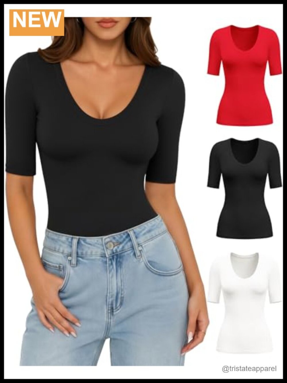 Women's Half Sleeve Scoop Neck Slim Fit Basic T-Shirt Casual Tee